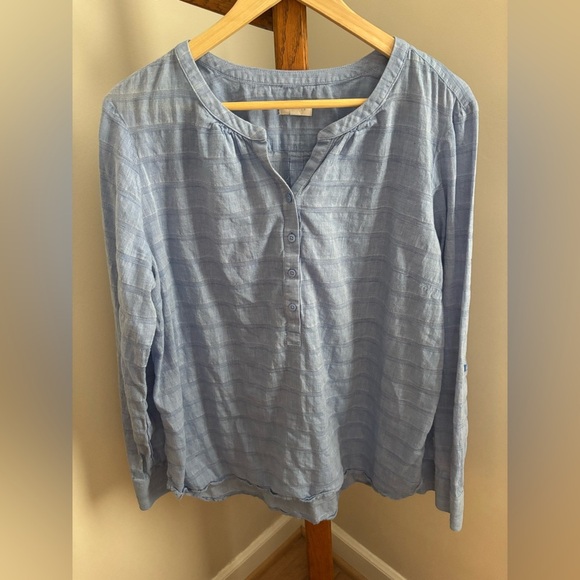 Talbots Large Blue Lightweight Cotton Blouse Coastal Spring - Picture 1 of 6
